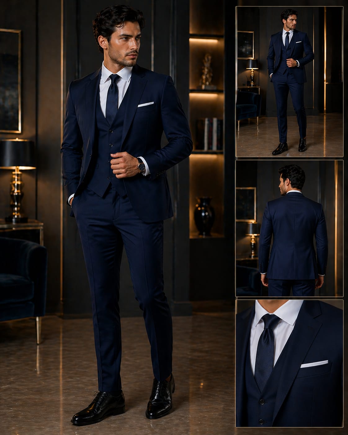 Modelo con terno de gala elegante